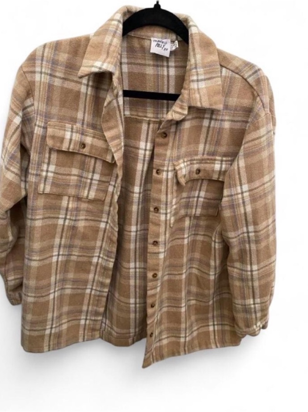 Princess Polly Beige Plaid Button-Down Shirt Jacket
